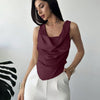 Cowl Neck Asymmetric Hem Fitted Tank Top In Maroon