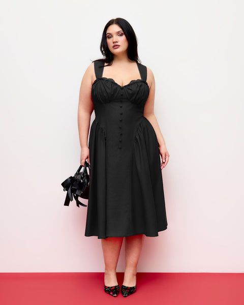 Sweetheart Neck Ruffled Lace Up Flared Maxi Dress Curve & Plus in Black