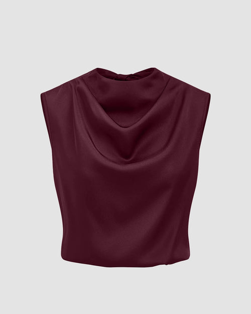 Cowl-Neck Sleeveless Top in Maroon