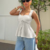 Knit Drawstring Sweetheart Neckline Top in White