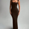 Sleeveless Square Collar Bodycon Dress In Chocolate Brown