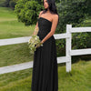 Strapless Ruched Maxi Dress in Black