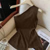 Sleeveless Side Slit Crop Top in Chocolate Fondue