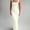 Sleeveless Square Collar Bodycon Dress in Beige