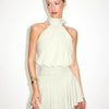 Stand Collar Sleeveless A-Line Mini Dress in Beige