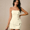 Strapless Bustier Top And Mini Skirt Two Piece Set in Beige