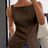 Sleeveless Textured Horizontal Stripes Top in Coffee Brown