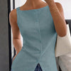 Sleeveless Textured Horizontal Stripes Top in Dusk Blue