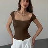 Square Neck Sleeveless Plunging Crop Top in Xpresso Brown