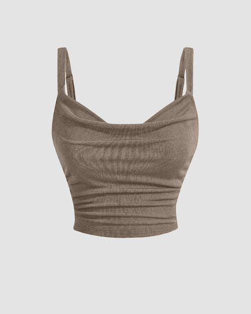 Ruched Cowl Neck Cami Top in Grey