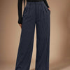 Striped Suit Pants High Waist Trousers in Navy Blue