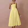 Square Neck Pleated Sleeveless V Waist Dress in Vanilla