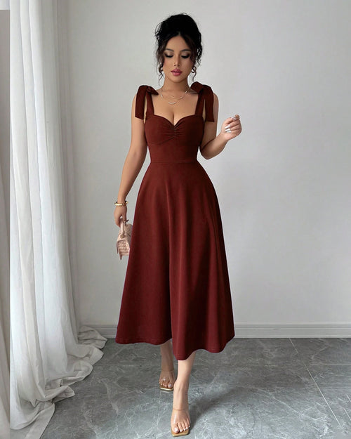 Sleeveless Tie-Up Bow A-Line Dress in Maroon