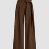 Mid Rise Pleated Tie Side Straight Leg Trousers in Coco Brown