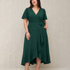 Wrap Style V Neck Short Sleeve Tie Dress Curve & Plus in Green