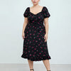 Cherry Print V Neck Midi Ruffle Short Sleeve Dress Curve & Plus