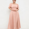 Puff Sleeve Side Slit Floor Length Dress Curve & Plus in Peach