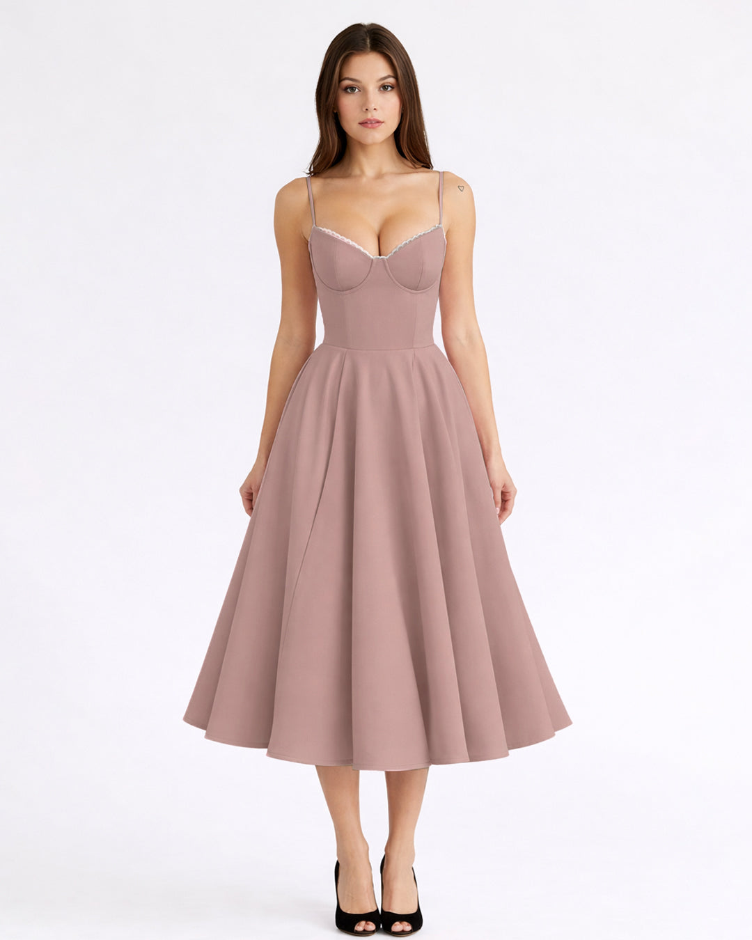 Sweetheart Neck Tulle Midi Dress in Pink- Littlebox India