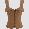 Sweetheart Lace Tie Back Tank Top in Brown