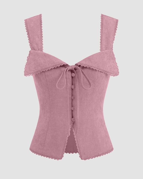 Sweetheart Lace Tie Back Tank Top in Pink