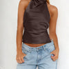 Halter Neck Backless Sleeveless Top in Coffee