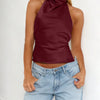 Halter Neck Backless Sleeveless Top in Red