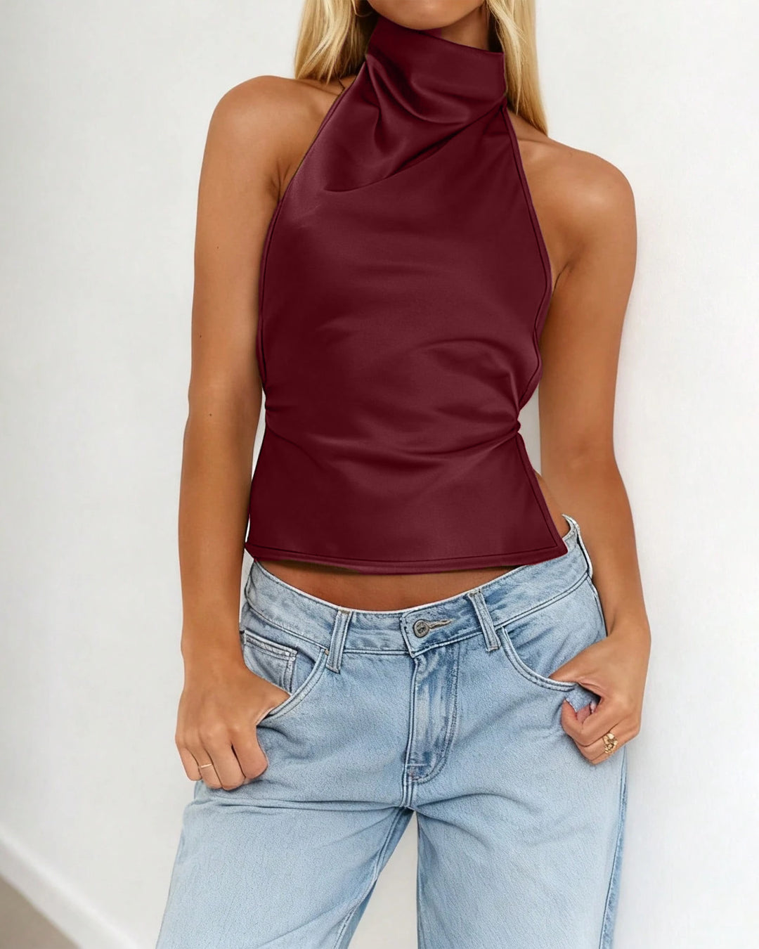 Maroon Halter Tie Knot Backless Camisole Top – Littlebox India