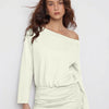 Off-shoulder Drawstring Ruched Top in Beige