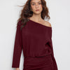 Off-shoulder Drawstring Ruched Top in Maroon