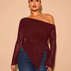 Mesh Drawstring Side Top Curve & Plus in Maroon