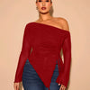 Mesh Drawstring Side Top Curve & Plus in Dark Red