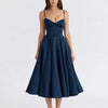 Sweetheart Neck Tulle Midi Dress in Navy Blue