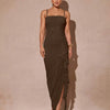 Sleeveless Ruffle High Slit Bodycon Dress in Coco Brown