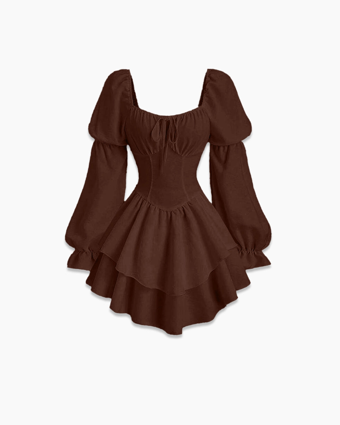 Customer photo 2 of Puff Full Sleeve Layered Princess Mini Dress in Chocolate Brown