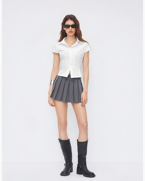 Polo Collar Neck Short Sleeve Shirt in White