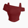 Mesh See-Through Off-Shoulder Top Curve & Plus in Dark Red