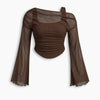 Asymmetric 2 in 1 Sheer Mesh Knit Top Curve & Plus in Coco Brown