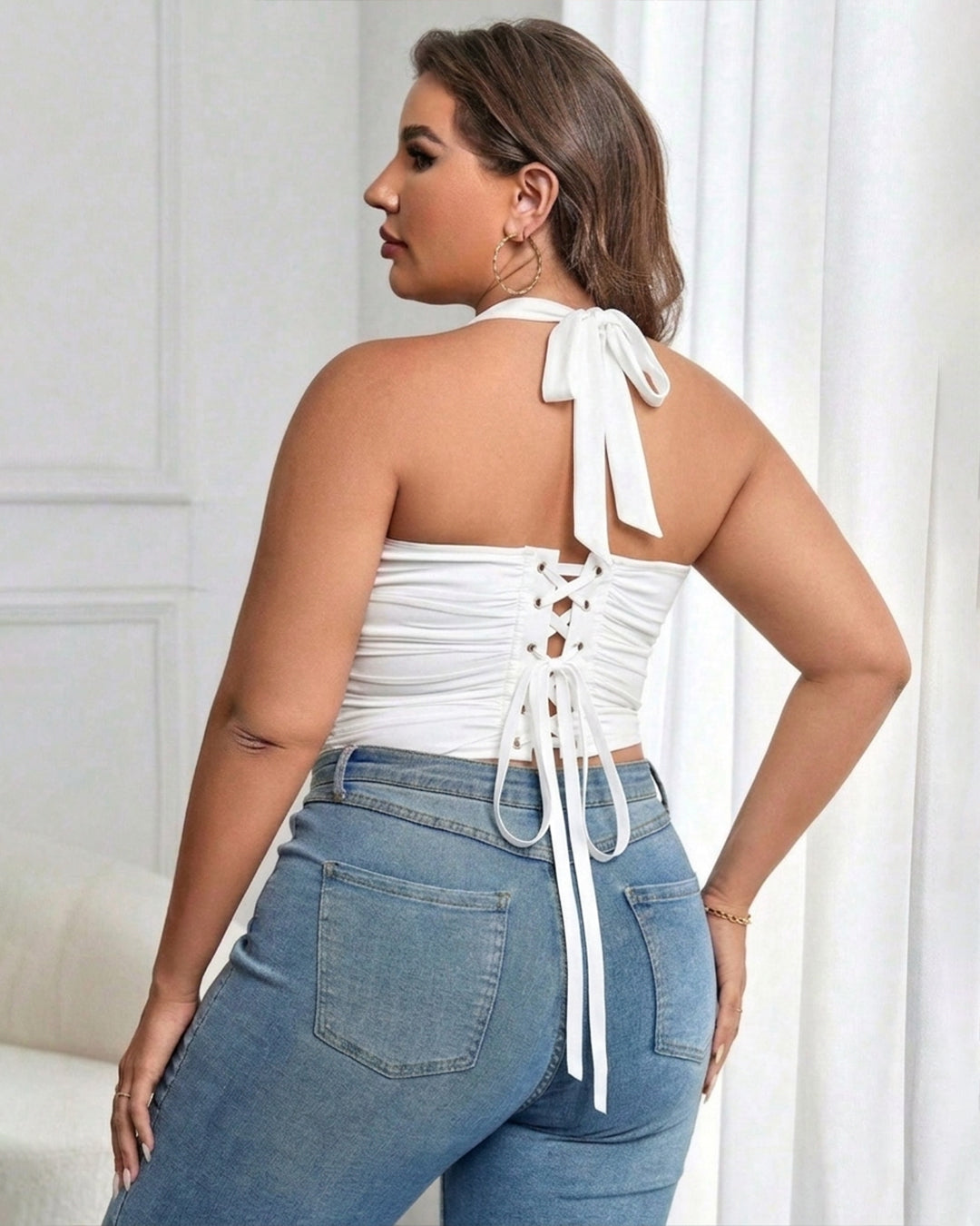 Corset Backless Fitted Top Curve & Plus in White- Littlebox India