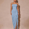 Sleeveless Ruffle High Slit Bodycon Dress in Powder Blue