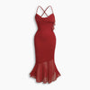 Mermaid Ruffle Trim Spaghetti Strap Mesh Dress Curve & Plus in Dark Red