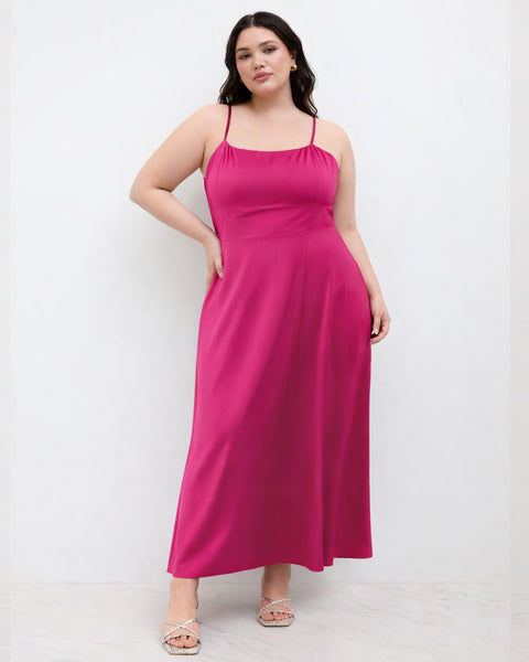 Spaghetti Strap Maxi Dress Curve & Plus in Deep Pink