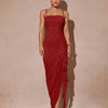 Sleeveless Ruffle High Slit Bodycon Dress in Dark Red