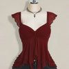 Mesh Flutter Sleeve Ruffle Hem Top Curve & Plus in Maroon