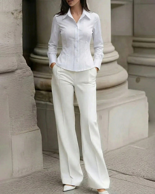 Button-Up Slim Fit Full Sleeve Shirt in White