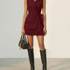 Belted Pleated Sleeveless Blazer Dress in Maroon