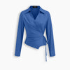Collar Full Sleeve Wrap Tie Side Shirt in Navy Blue
