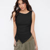 Boat Neck Ruched Asymmetrical Sleeveless Top in Black
