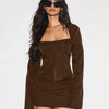 Corset Style Square Neck Flared Sleeve Top in Coco Brown