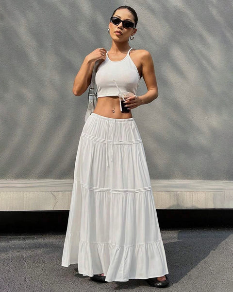 Pleated Flared Skirt in White