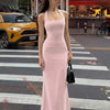 Halter Tie Bow Knot Maxi Dress in Rose Pink